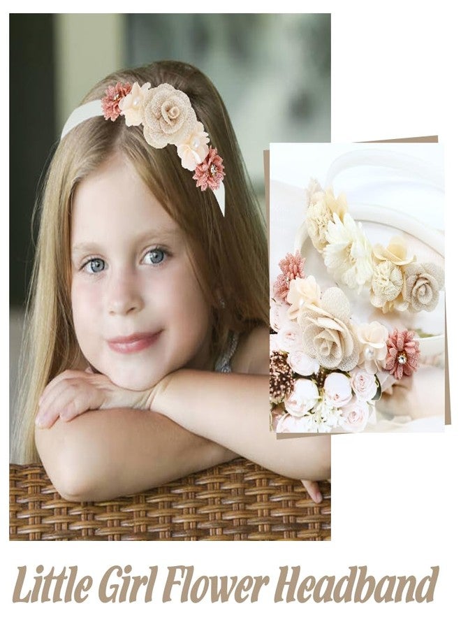 Dizila 5 Pieces Beige Pink Plastic Flower Headbands Floral Hair Bands Hoops Accessories for Baby Girls Toddlers Kids Teens - Image 3